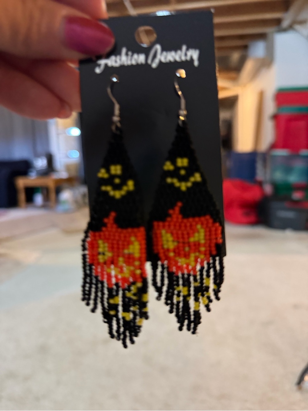 Fashion Jewelry Black, Orange & Yellow Beaded Pumpkin Fringe Earrings